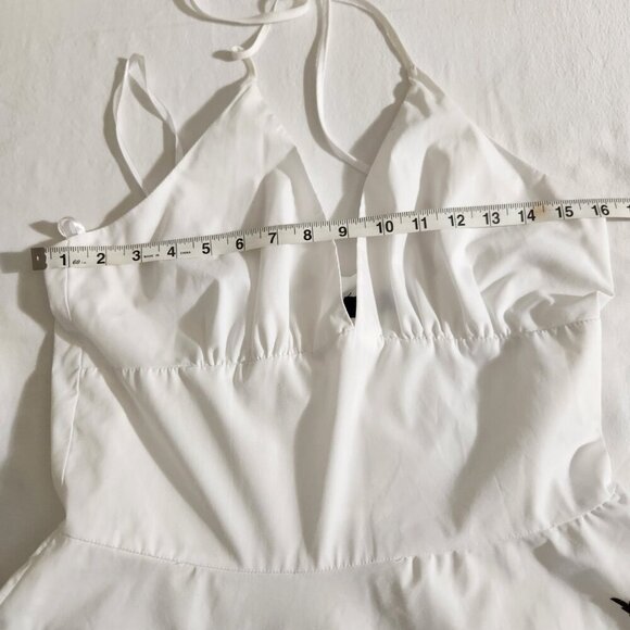 AP.NY Size 12 Women's White Sleeveless Zip Back Floral Embroidered Halter Dress - Picture 12 of 16